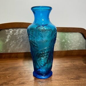 Vintage Empoli Italian Aqua Vase - Grapes, Leaves - Made in Italy